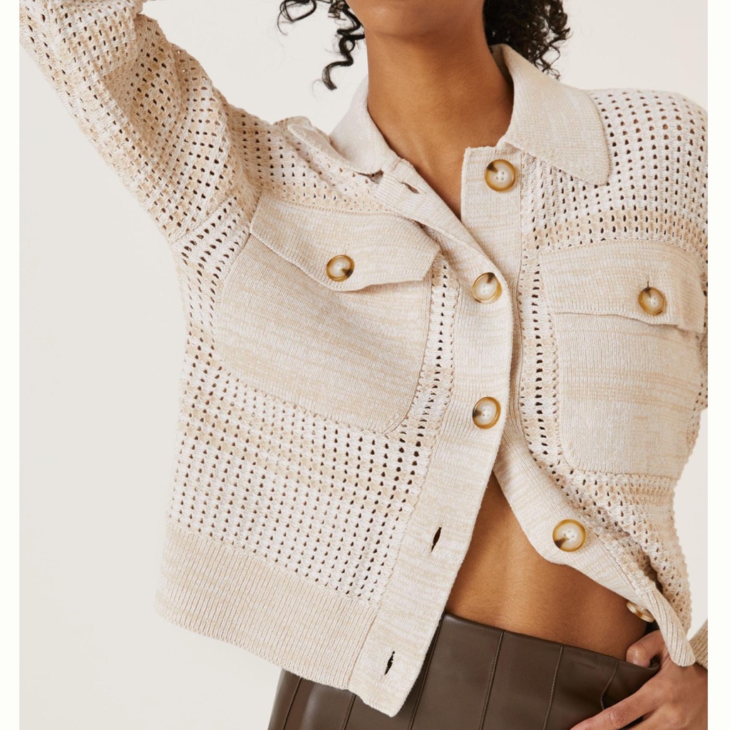 Anthropologie Cream Open-Knit Button-Up Cardigan